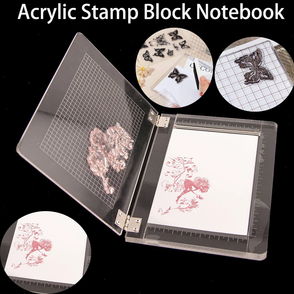 Acrylic Stamp Block Notebook Type Clear Stamping Tools Set with Grid Lines  for Scrapbooking Crafts Card Making Positioning Tool