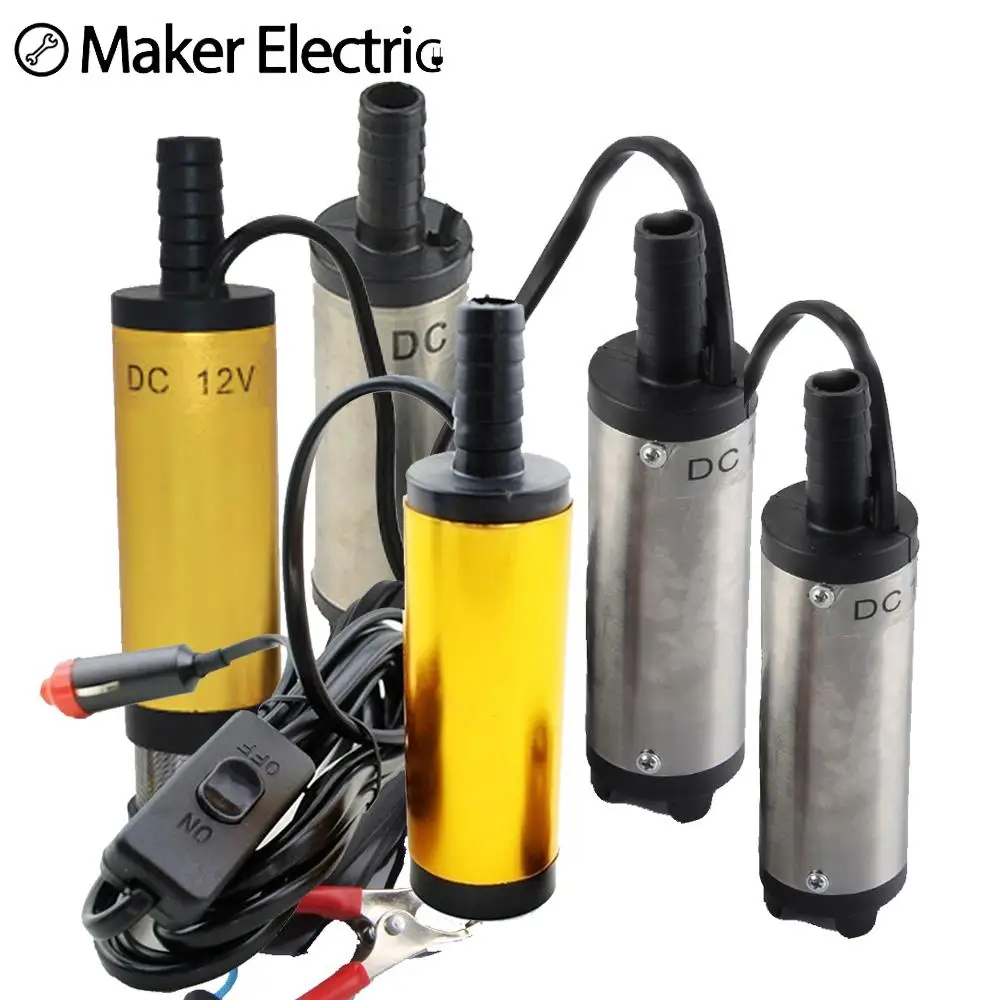 

12/24V Submersible Pump Water Oil Diesel Fuel Transfer Refueling Tool 38/51mm 30L/min Oil Pump Cigarette Lighter/Crocodile Clip