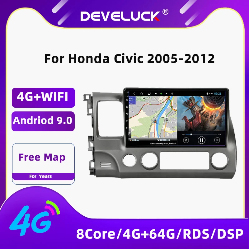 Android10.0 автомобильный радиоприемник мультимедийный видеоплеер для Honda Civic 2005-2012 4