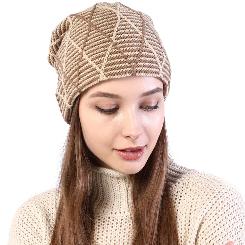 Женские модные зимние теплые дамские Повседневные шапки, вязаные эластичные вязаные шапки, женская шапка