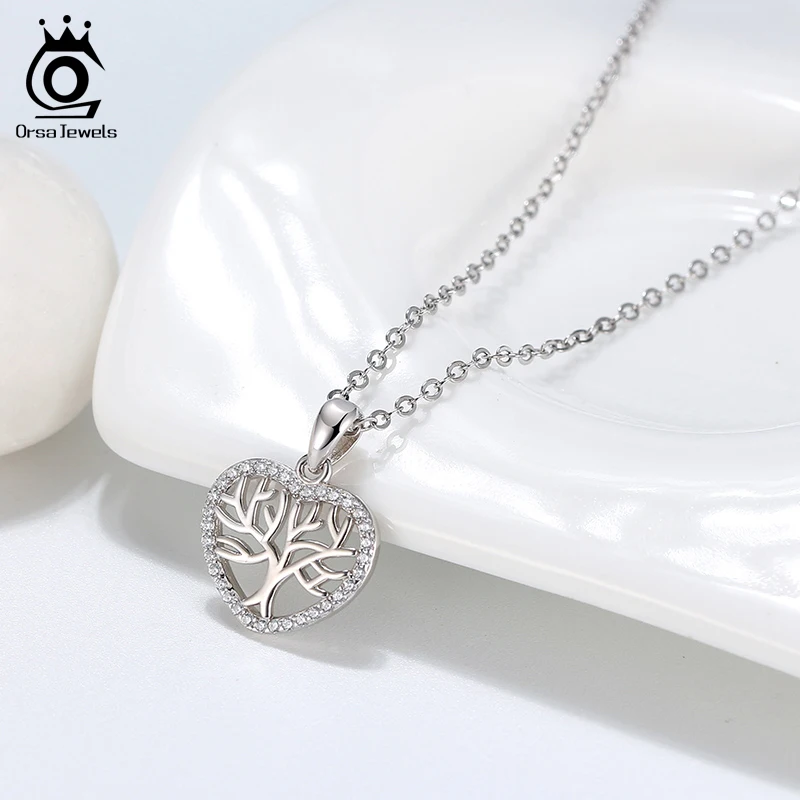 ORSA JEWELS чистое 925 серебряное дерево жизни кулон ожерелье из стерлингового серебра романтическое сердце
