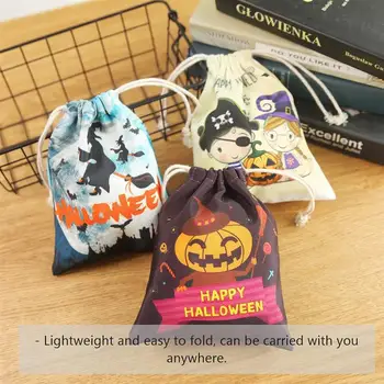

5pcs Halloween Candy Bag Canvas Reusable Drawstring Pouch Gift Party Decoration