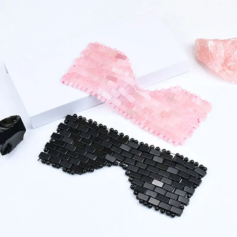 Pink Quartz Eye Mask Massage Face Roller Set Natural Rose Gouache Jade Stone Facial Relax Beauty Massager Ice Therapy Sleeping 2