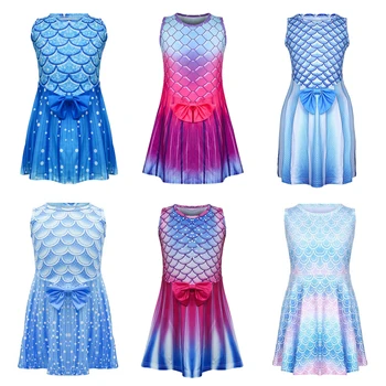 

Summer girl scale print bowknot vest dress children kids baby mermaid birthday vestidos cute beauty bridesmaid princess dress
