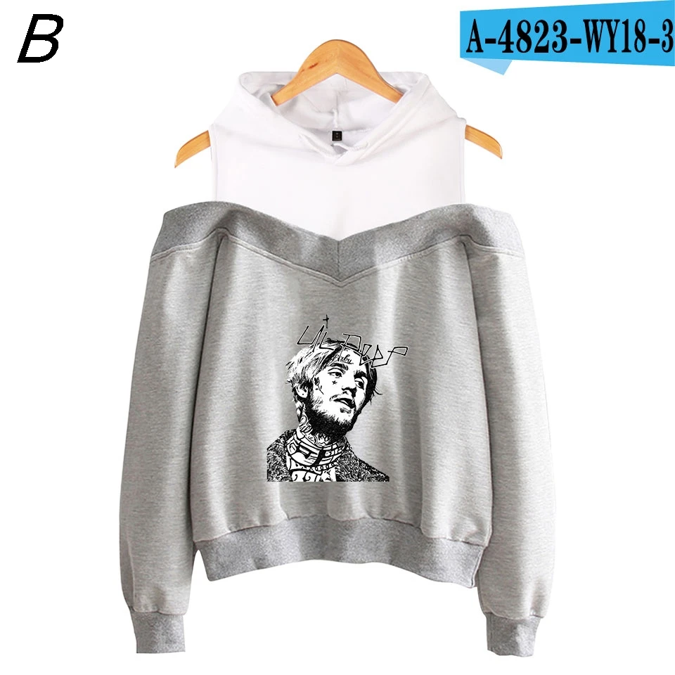 gray Lil толстовка с открытым плечом, Vrouwen, новинка, эмо раппер, крик, Детская толстовка с рисунком, Повседневная модная толстовка, пуловер - Цвет: gray