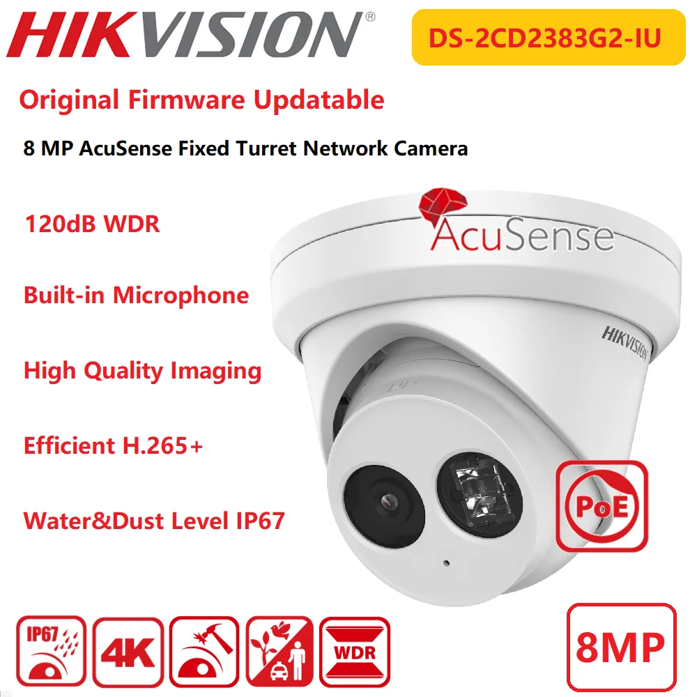 Hikvision Hikvision DS-2CD2383G2-IU AcuSense 8MP 4K Built-in Mic PoE Turret Network Camera 