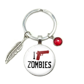 

2019 New Hot I Shoot Zombies Time Glass Dome Keychain 8 Color Crystal Alloy Leaves Jewelry Key Ring Small Gift