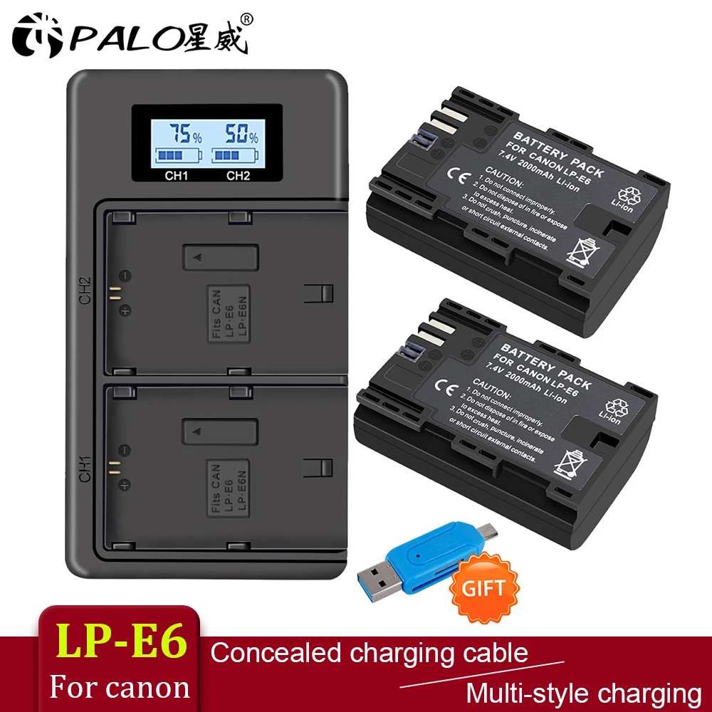 PALO 2 PCS lp-e6 digital battery + LCD display Comes with USB LP E6 batteries charger For Canon EOS 5D Mark IV 7D Mark II 6D 70D PALO 2 PCS lp-e6 digital battery + LCD display Comes with USB LP E6 batteries charger For Canon EOS 5D Mark IV 7D Mark II 6D 70D