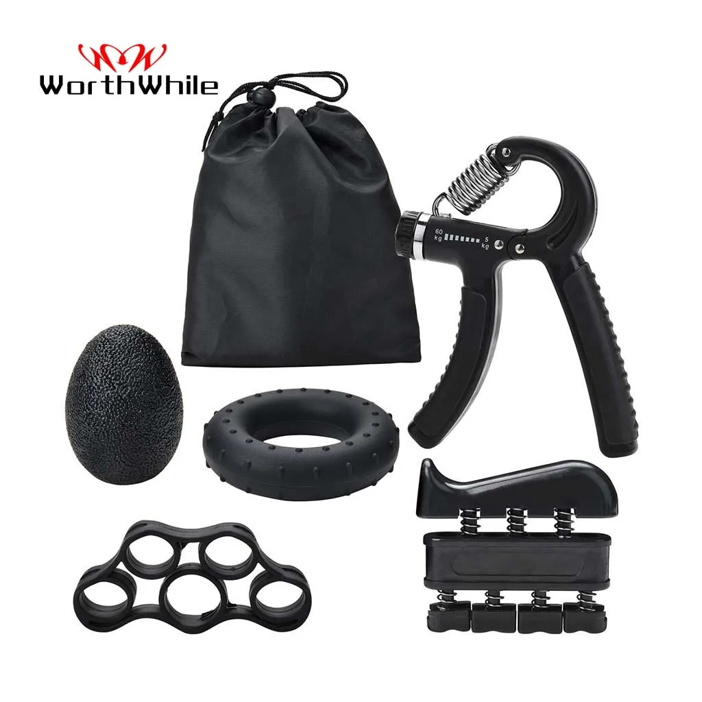 

WorthWhile 5PC/Set Gym Fitness Adjustable Hand Grip Set Finger Forearm Strength Muscle Recovery Hand Gripper Exerciser Trainer