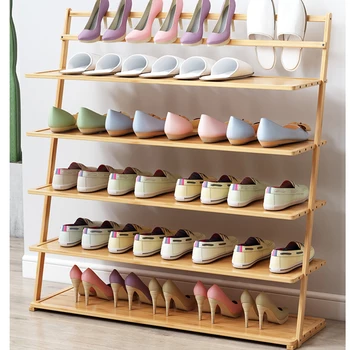 

Home 4-Tier Bamboo Shoe Rack Entryway Standing Shoe Shelf Durable Shoe Storage Organizer Cabinet for Shoes Wood Color