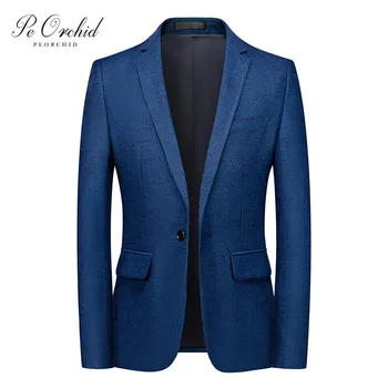 

PEORCHID 2020 Classic Blue Men Blazer Vintage Men's Jacket Gentlemen's Regular Fit Casual Formal Wear Hosting Dinner Coat