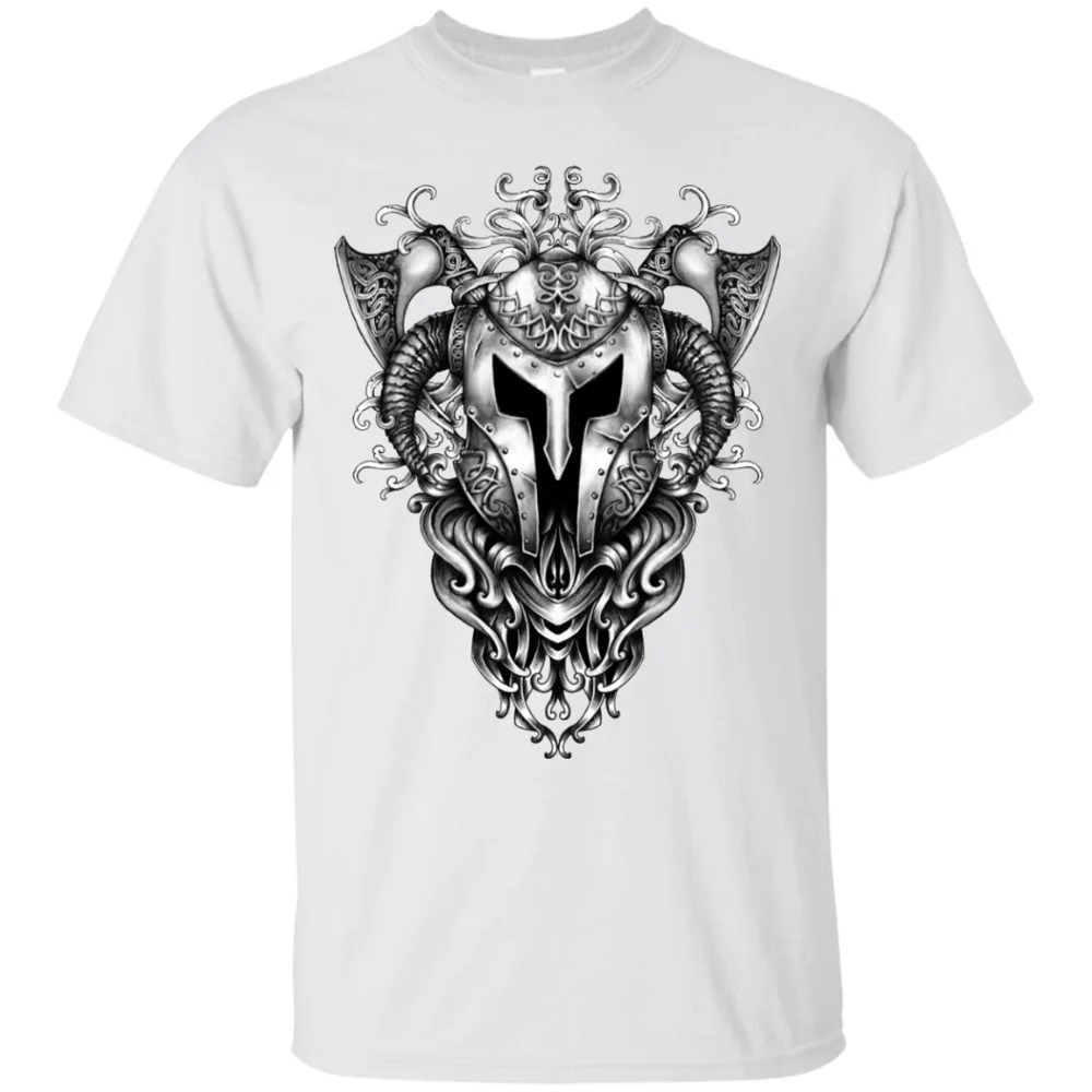 2019 Short Sleeve O-Neck Viking Helmet T-shirt Tattoo Style Shirt  Men Unisex Art Graphic  Cotton Tee Shirt