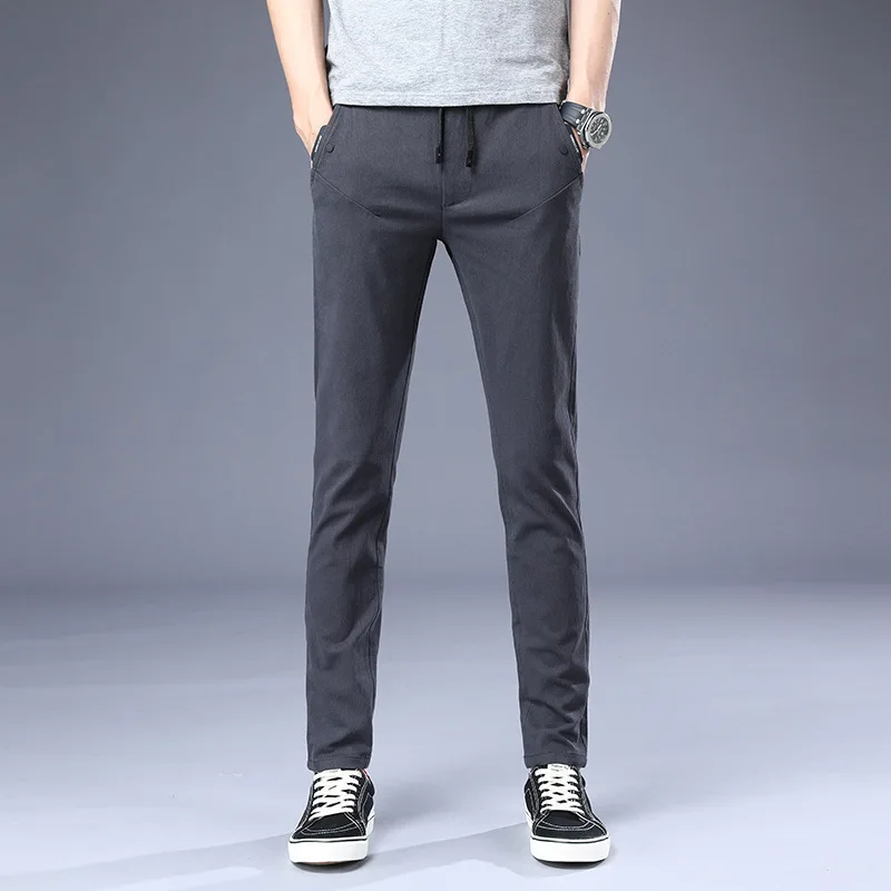 

Spring New Style Men Lace-up Slim Fit Micro Elastic Casual Skinny Pants Teenager Fashion Casual Trousers 1861