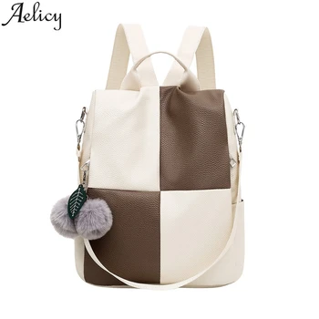 

Aelicy Travel Backpack Waterproof Women's New Fashion Hair Casual Ball Stitching Leather Double Shoulder Bag Back packBackpack