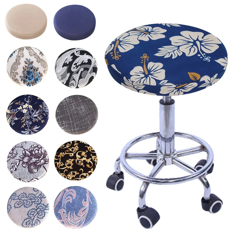 

Round Chair Cover Bar Stool Elastic Seat Cover Anti-Dirty Floral Printed Slipcover Removable Stretch Protector Home Office Decor