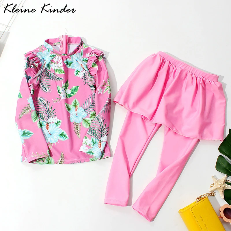 

Toddler Girls Swimwear UV Protection 3pcs Long Sleeved Rashguard + Skirted Leggings Children's Swimsuit Girl Kids Swimming Suit