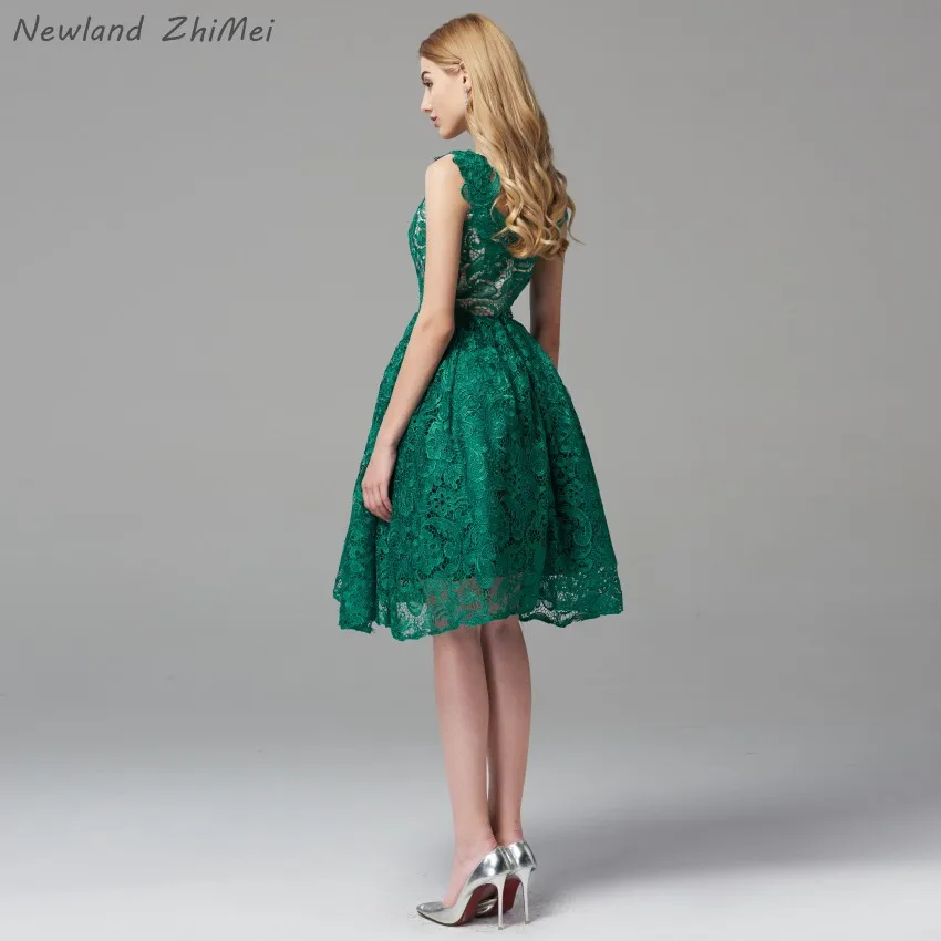 Newland ZhiMei, винтажное кружевное коктейльное платье,, линия, сексуальный, v-образный вырез, молния сзади, зеленый цвет, длина до колена, для вечеринки, vestido coctel