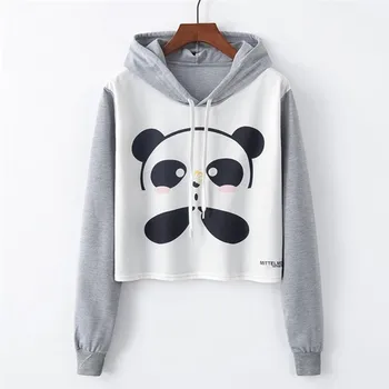 

Coat women's sweatshirt худи hoodies толстовки sports Leisure Fashion Casual Loose O-Neck Panda Print Short Pullover h4