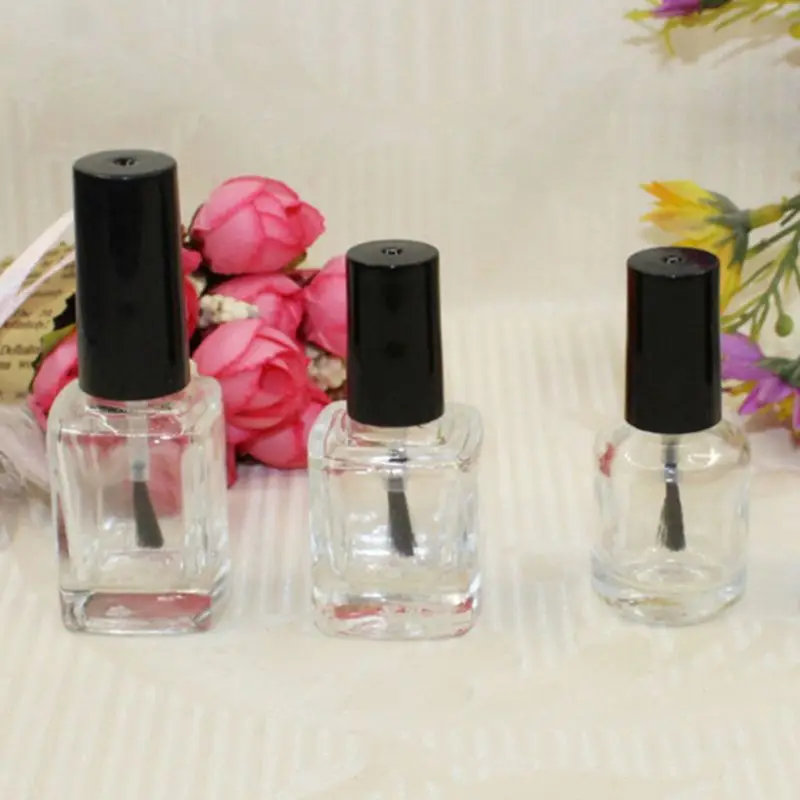 

3/5/10/15ml Empty Nail Polish Glass Bottle Clear Portable UV Gel Container Refilled Storage Box Square Round Makeup Tube Brush