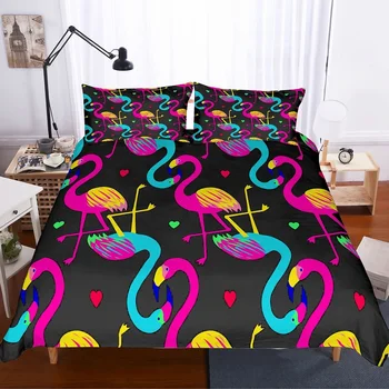 

Tropical Bedding Set Pink Blue Flamingos Bed Linen Set Pillowcase Single Double Full Queen King Animals Home Bed Cover 2/3 Piece