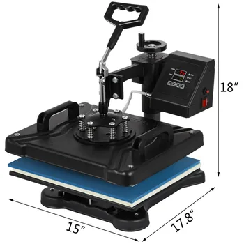 

5 IN1 Heat Press Machine Digital Swing Away Transfer Sublimation 30*38cm for T shirts Mug Hat Plate Cap 12 X 15 Inch