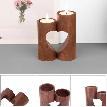 

2pcs Tea Light Candle Holders Simple Wooden Craft Hollow Heart for Wedding Decoration Candlestick Birthday Christmas Party