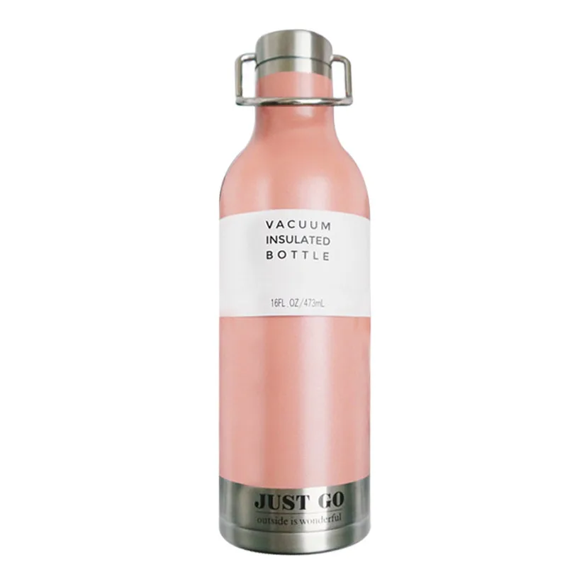 470 мл термальная бутылка для воды из нержавеющей стали, портативные термосы для спорта, велоспорта, кемпинга, велосипеда, вакуумная изоляционная бутылка - Цвет: pink