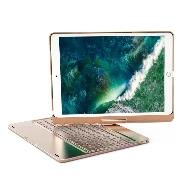 F180 Wireless Bt Keyboard 360 Degree Rotating Portable Foldable Stand Protective Cover Holder Colorful Backlight Keypad For Ipad