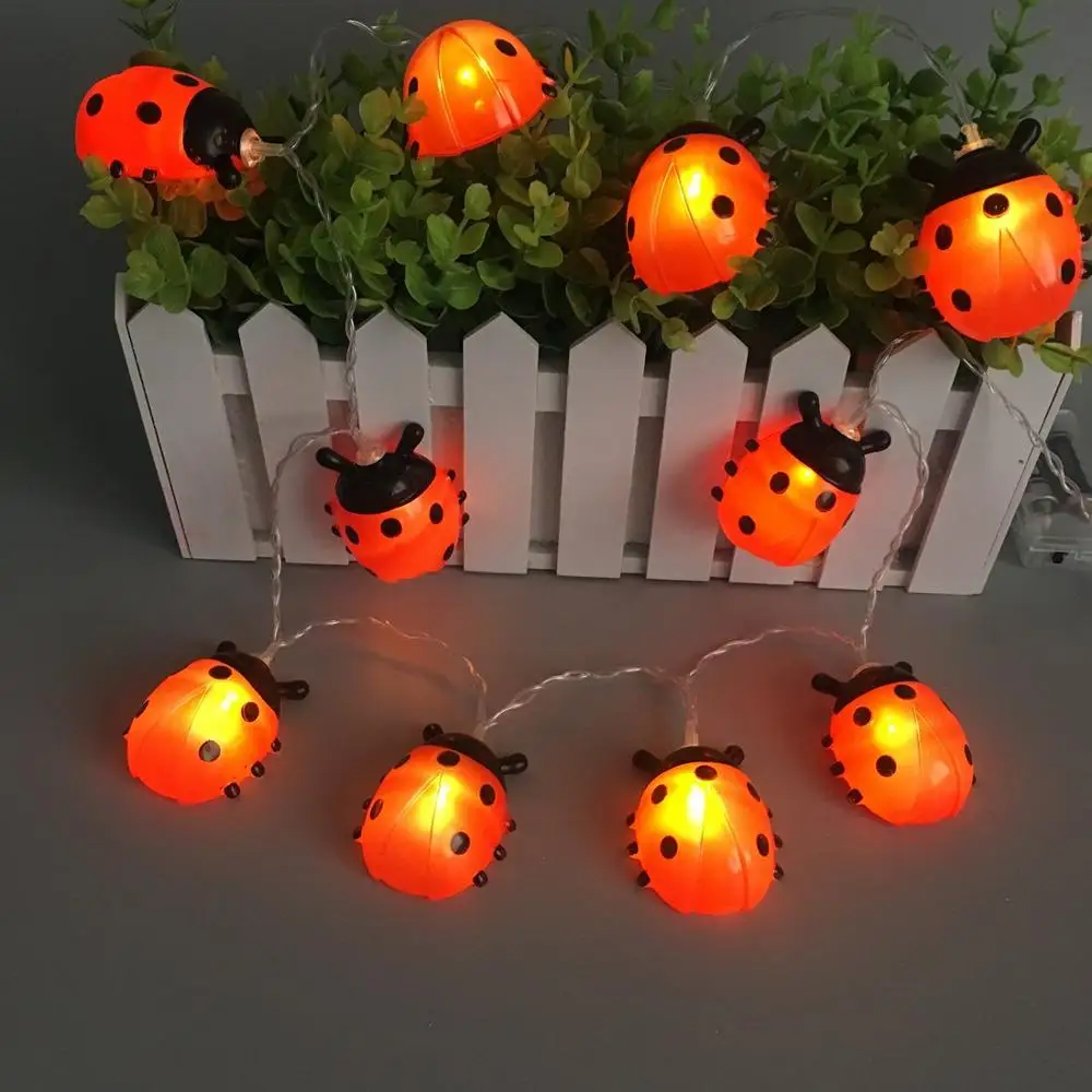 

Battery Powered Ladybugs Led String Fairy Light Outdoor Garden Fence Patio Christmas Garland night Lights Holiday Decorative