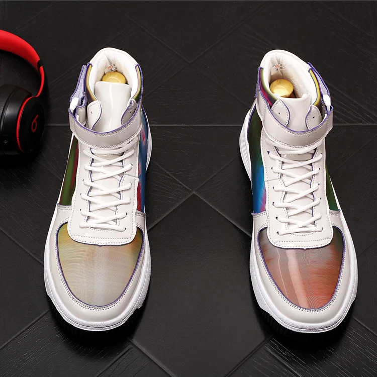 New high quality Men streets colorful glossy high tops Casual flats Shoes ankle boot moccasins skateboard Shoes zapatos hombre