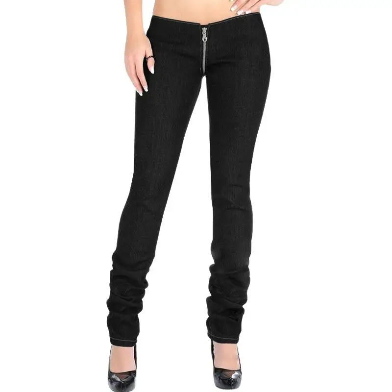 

Sexy Zipper Open Crotch Skinny Straight Jeans Pencil Pants Punk Low Waist Leggings Fashion Capris Club Dance Wear For Women