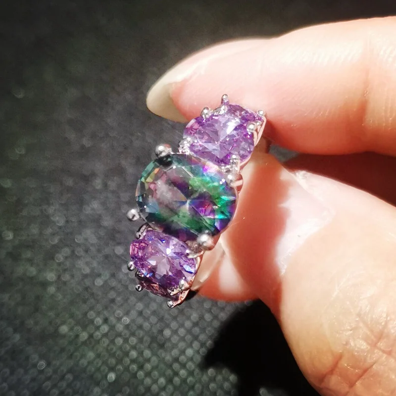 CiNily Luxurious Mystery Stone Ring Silver Plated Rainbow Fashion Jewelry Ring for Jewelry Fashion Woman Gift NJ518