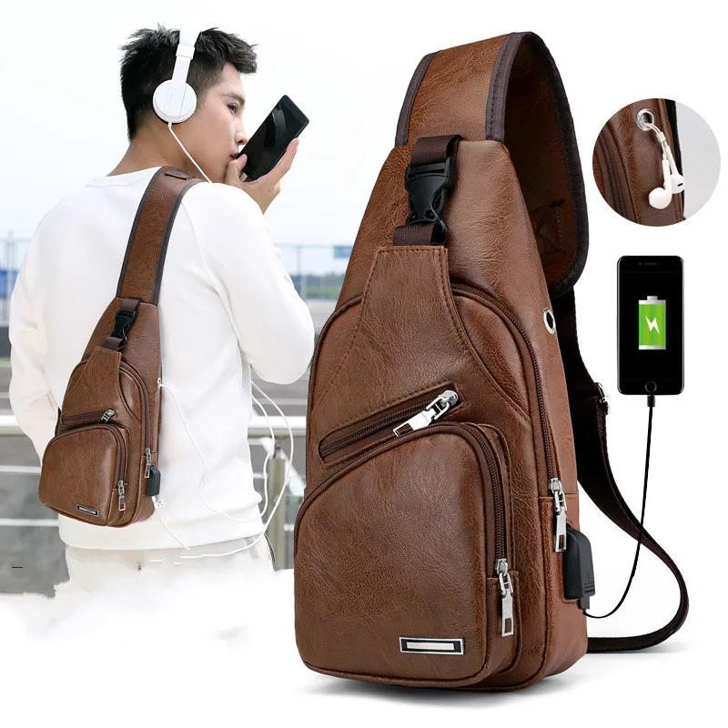 Сумка через плечо из водонепроницаемого полиуретана, мужская сумка для зарядки, USB нагрудная сумка, сумка-мессенджер, взрывы