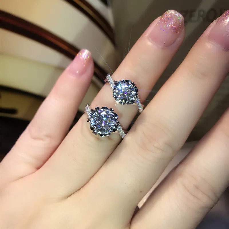 18K Moissanite кольцо Lab Grown Белое золото 6,5 мм 8 мм 9 мм помолвка юбилей EF цвет Folower Форма кольцо для влюбленных