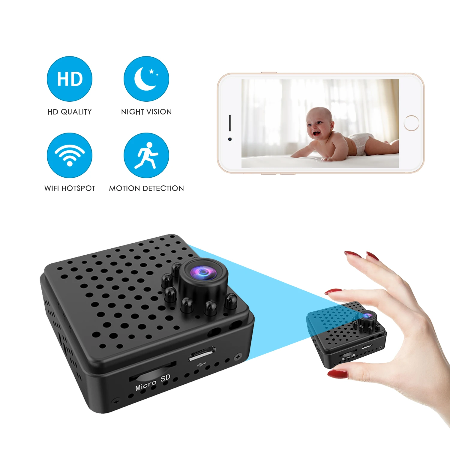 Security Surveillance MIni HD 1080P Camera Remote Control Baby Monitor Magnetic Rotation Adjust Install Wireless Netcam Free APP