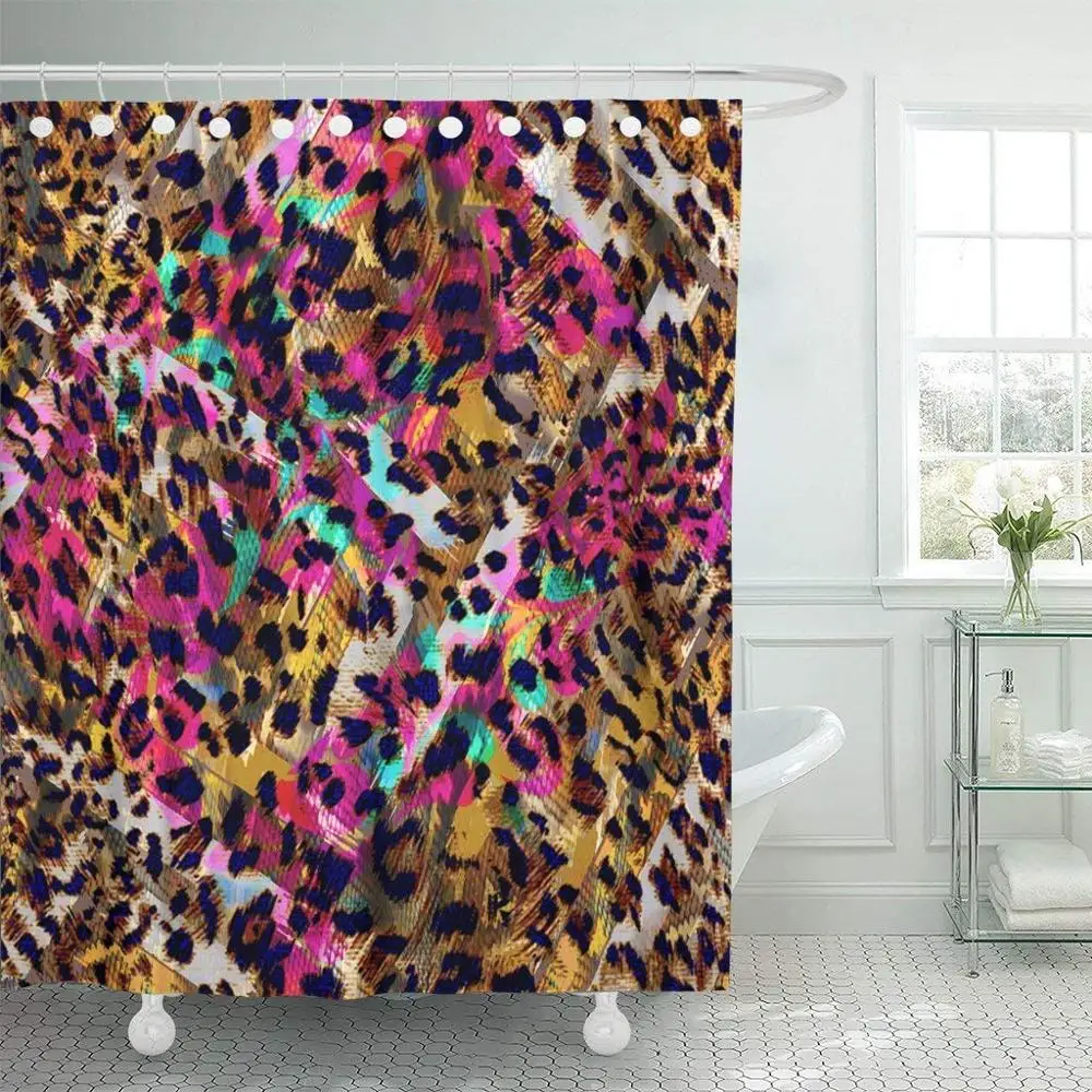 Фиолетовый абстрактный животный леопардовый узор Африка черный камуфляж джунгли занавески для душа полиэстер ткань 72x78 дюймов набор - Цвет: B