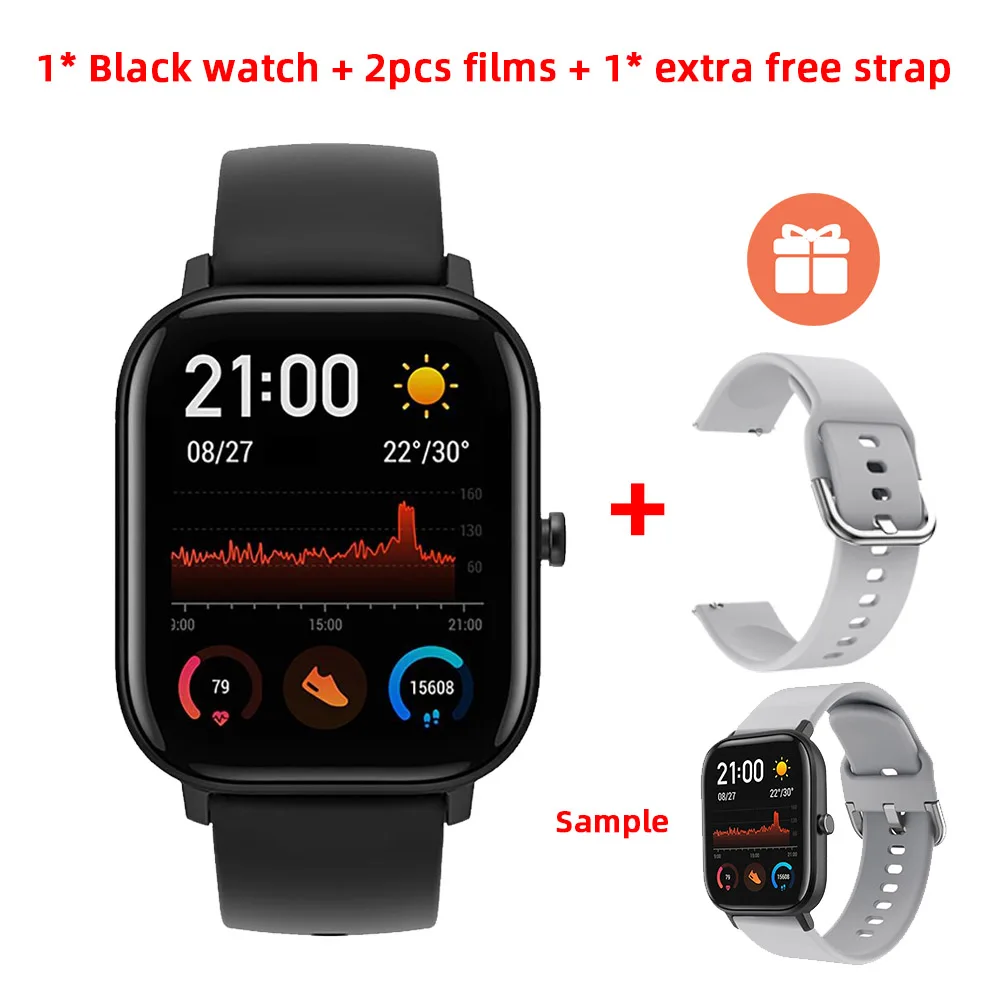 Глобальная версия Huami AMAZFIT GTS Смарт-часы с музыкальным управлением 5 АТМ водонепроницаемые многофункциональные спортивные Смарт-часы 14 дней для телефона Xiaomi iOS - Цвет: Black w add Gray s