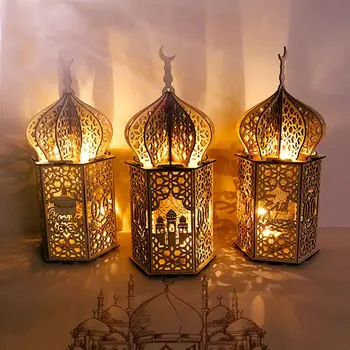 

Muslim Festival Light Ramadan Eid Mubarak Decorations Wooden LED Lamp Palace Lighthouse Islam Party Supplies