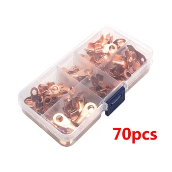 

70pcs OT-10A 20A 30A 40A 50A Dia Red Copper Circular Splice Ring Terminal Wire Naked Battery Cable Connector lugs Terminals