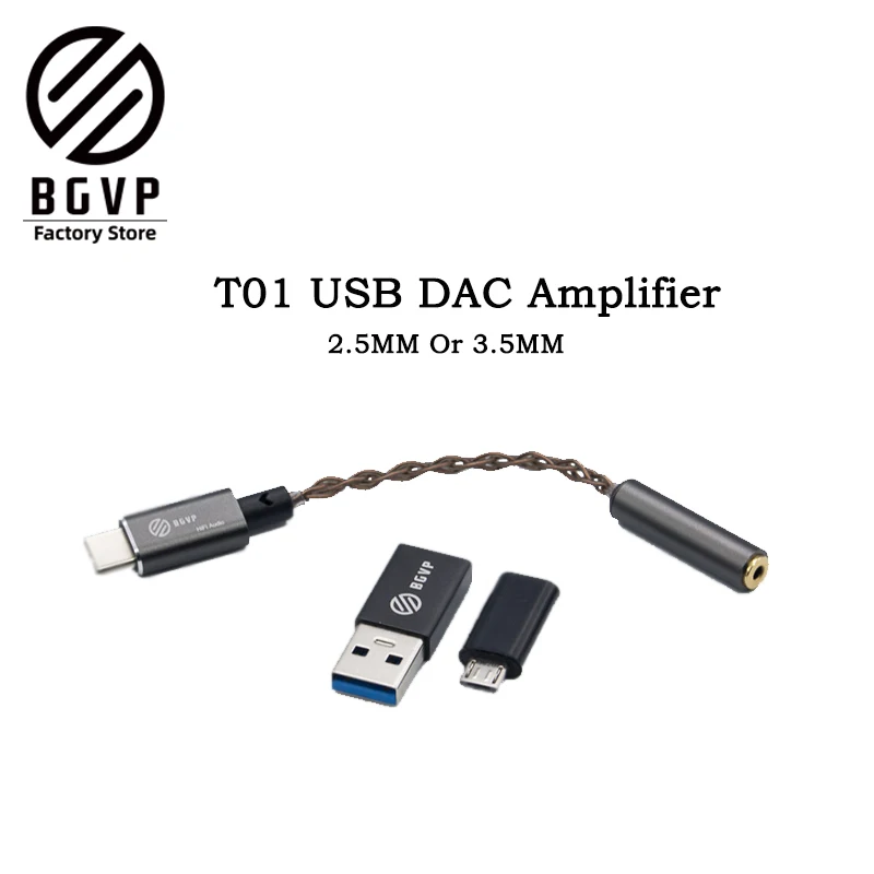 

BGVP T01 DAC USB amplificador de Audio de alta fidelidad, tipo-c micro USB con adaptador Compatible con el telйfono celular PC W