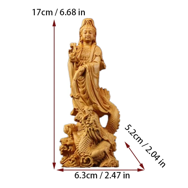 Natuurlijk Hout Dragon Guanyin Buddha Standbeeld, Traditionele Met De Hand Gesneden Chinese Boeddhistische Figuren Huis Woonkamer Feng Shui Standbeeld