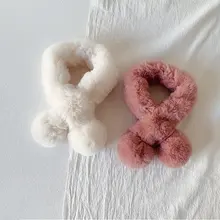 Зимний милый детский шарф, шарфы для мальчиков и девочек, детский шарф с воротником из искусственного меха кролика с помпоном, модный шарф, подарки для улицы