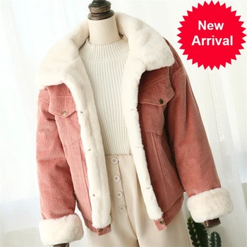 

New Winter 2020 Warm Fur Jeans Jacket Women Bomber Jacket soft Corduroy Denim Jacket Female Coat Warm Lining & 4 Pockets jacket