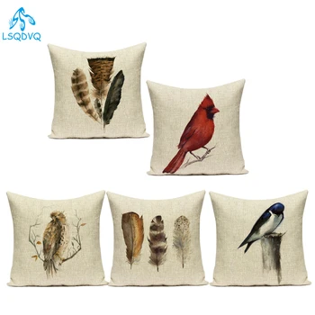

Decorative Throw Pillows Case Animals Birds Flower Feather Cotton Linen Sofa Home Cushion Cover Pillowcase for Living Room