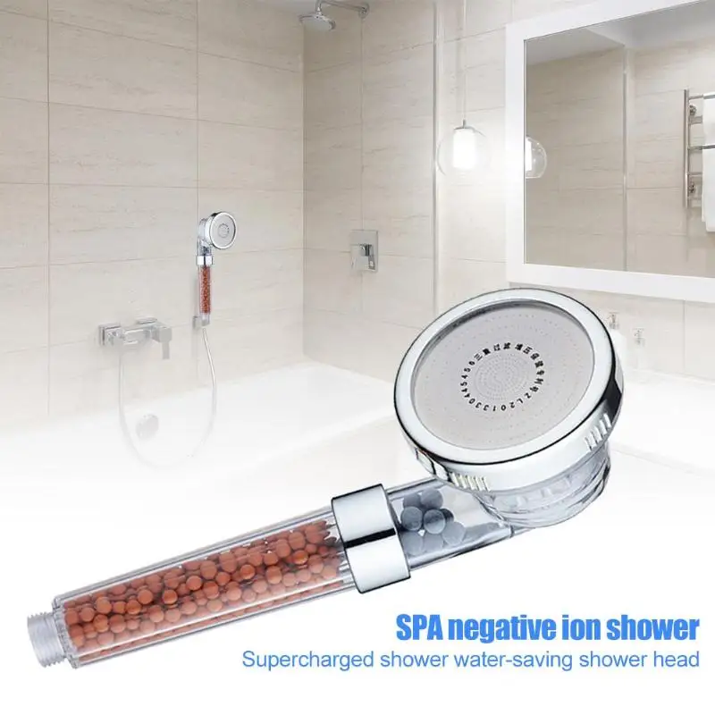 Shower Bath Head Adjustable 3 Mode High Pressure Stone Stream Handheld Shower Head With Negative Ion Activated Ceramic Balls