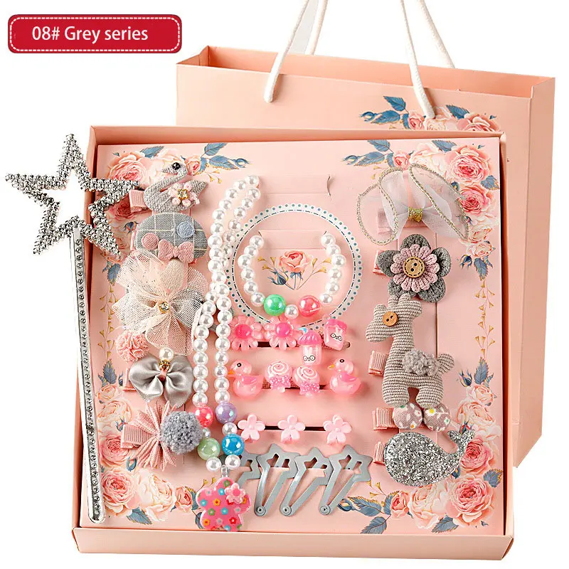 H gift box series Полный набор, заколки для волос, аксессуары, ленты для волос, мультяшная Эльза, Хелло Китти, Минни Маус, Белоснежка, серьги, ожерелье, подарочная коробка - Цвет: H gift box series