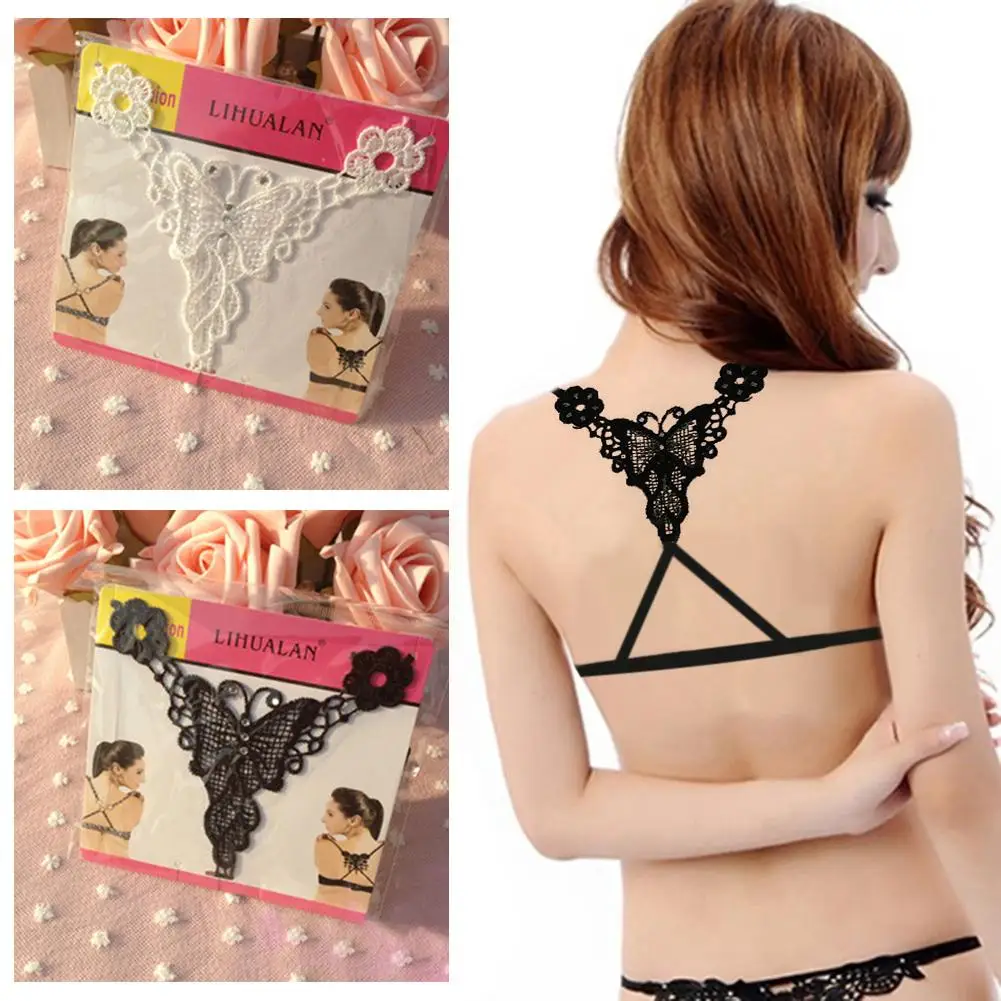 Bra Straps Crop Top Women Four-cross With Rhinestone Bow Strap Beauty Back Invisible Shoulder Underwear Strap White Black