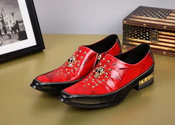 

Luxury Rivets Design Genuine Leather Men Shoes Casual Fashion Loafer Shoes Business Party Shoes Red White Big Yards 45 46