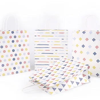 

AVEBIEN 12pcs Striped dot geometry paper packaging bags baptism gift bags bolsas de papel коробка cookie bag bolsa papel kraft
