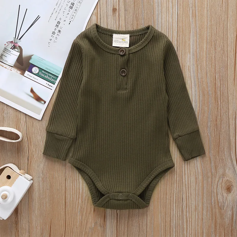Комбинезон для новорожденных мальчиков от 0 до 18 месяцев, весенне-осенняя одежда для маленьких девочек мягкий хлопковый комбинезон в рубчик с длинными рукавами для младенцев - Цвет: 2-Army green